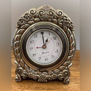 Brighton Mini Evershine Clock Silver Plate 4 1/4” Scroll